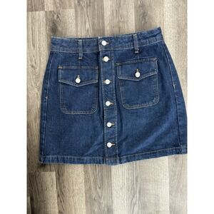 Loft Jean Skirt‎ Made and Loved Womens Petite Sz 2  Denim Button Front Mini 0428